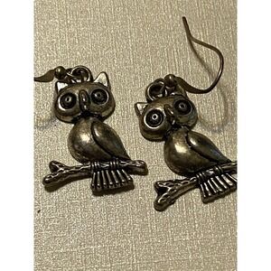 Sparkly Owl Dangle Pierced Earrings Silver Jewel  Owls